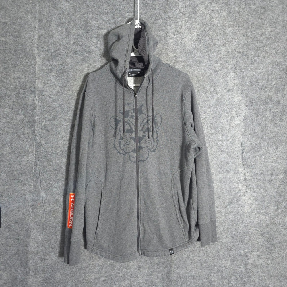 Under Armour Auburn Tigers Men Large Gray Aubie Mascot Full Zip Hoodie 15657